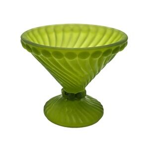 VINTAGE Westmoreland Glass Green Satin Ball and Swirl Compote Dish